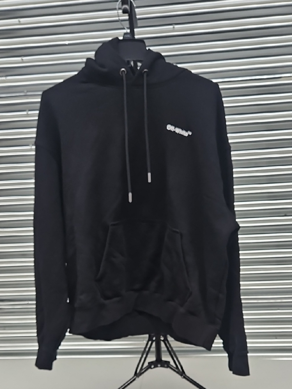 Off-White Black Men's Hoodie with Subtle Chest Logo